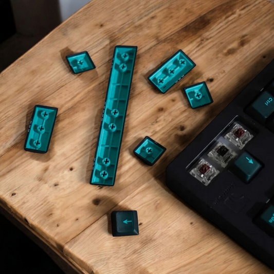 Cyan Translucent Keycap Set – 120-Key Cherry Profile – ABS Keycaps for MX Mechanical Keyboards