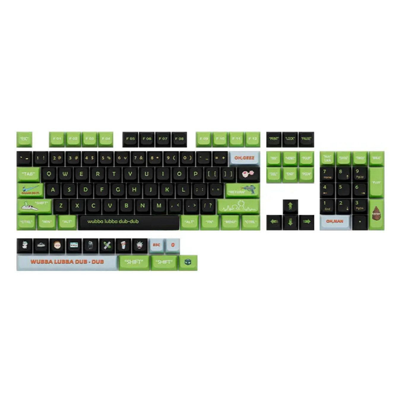 Rick and Morty - Inspired Keycap Set – XDA Profile, PBT Material – Fan Art for Mechanical Keyboards
