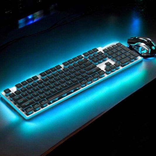 RGB Wireless Gaming Keyboard and Mouse Combo with LED backlighting, ergonomic design, and 2.4 GHz wireless connectivity.