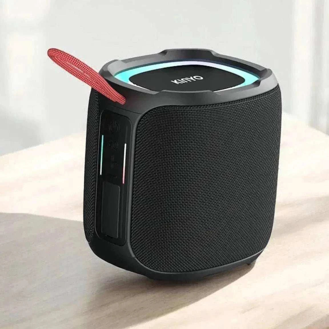 Waterproof Bluetooth speaker with RGB lights, 60W output, portable design, and IPX7 waterproof rating.